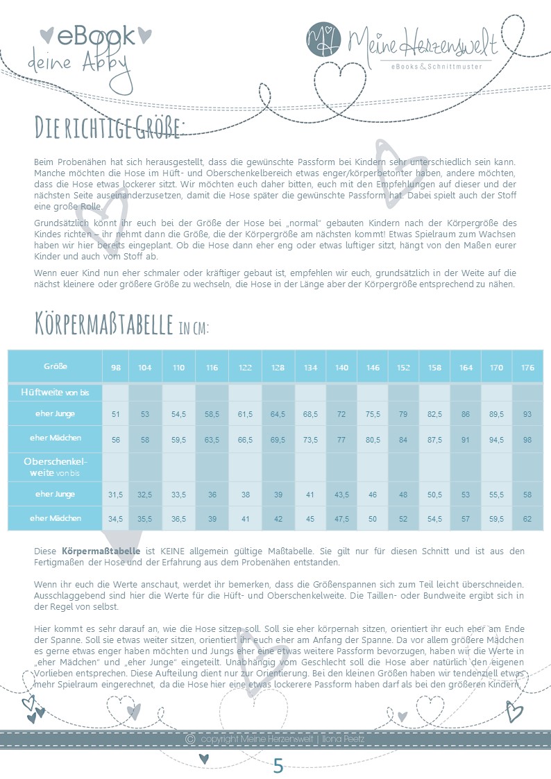 deine Abby Sweathose Koerpermasse meine herzenswelt