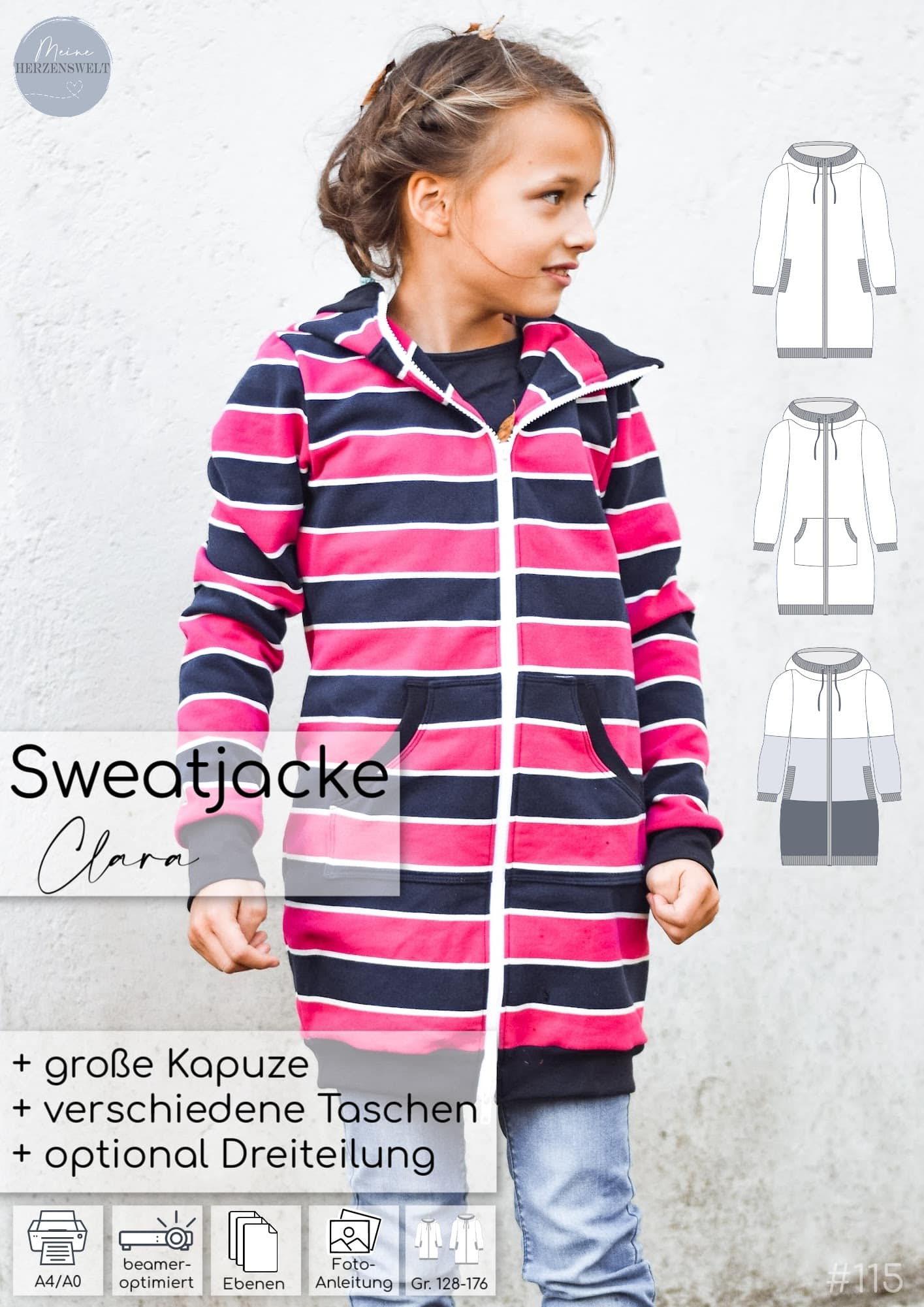 deine Clara - Sweatjacke - Kinder - Schnittmuster - Nähanleitung - eBook