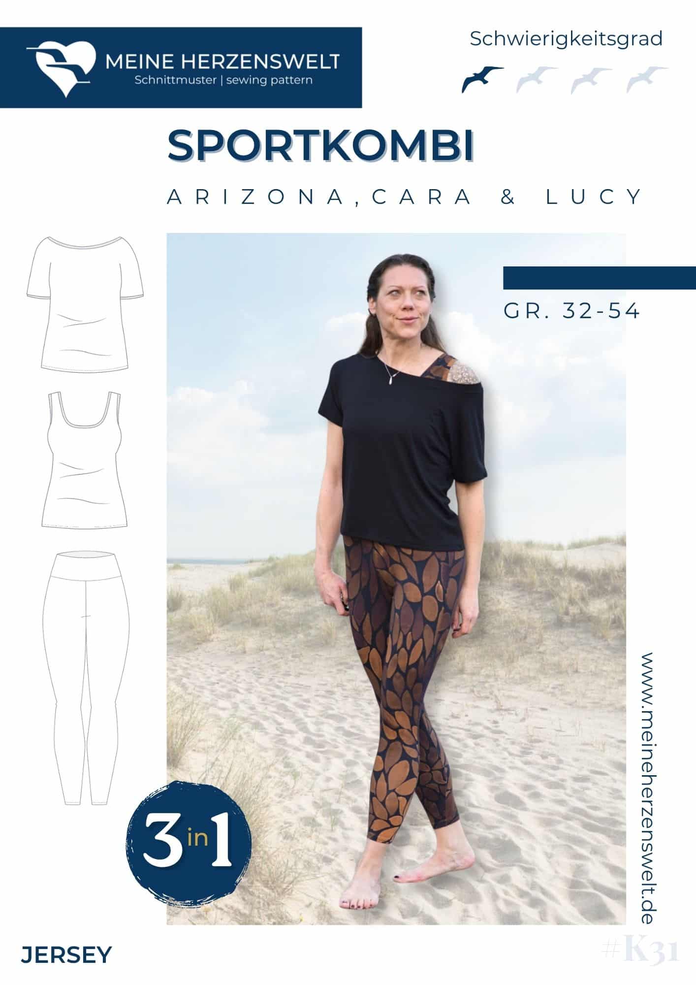 K031 Titelbild Sportkombi Arizona, Lucy, Cara Leggings, Top, Shirt Damen Schnittmuster Nähen Meine Herzenswelt