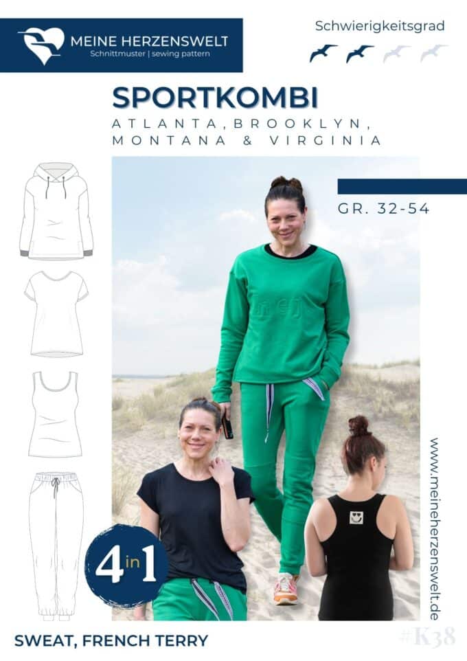 K038 Titelbild Sportkombi Hoodie Jogginghose T Shirt Damen Schnittmuster Nähen Meine Herzenswelt