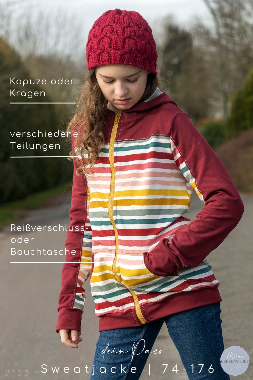 123 - Schnittübersicht - Sweatjacke - dein Paco - meine herzenswelt - Nähanleitung - Schnittmuster - Nähen - eBook