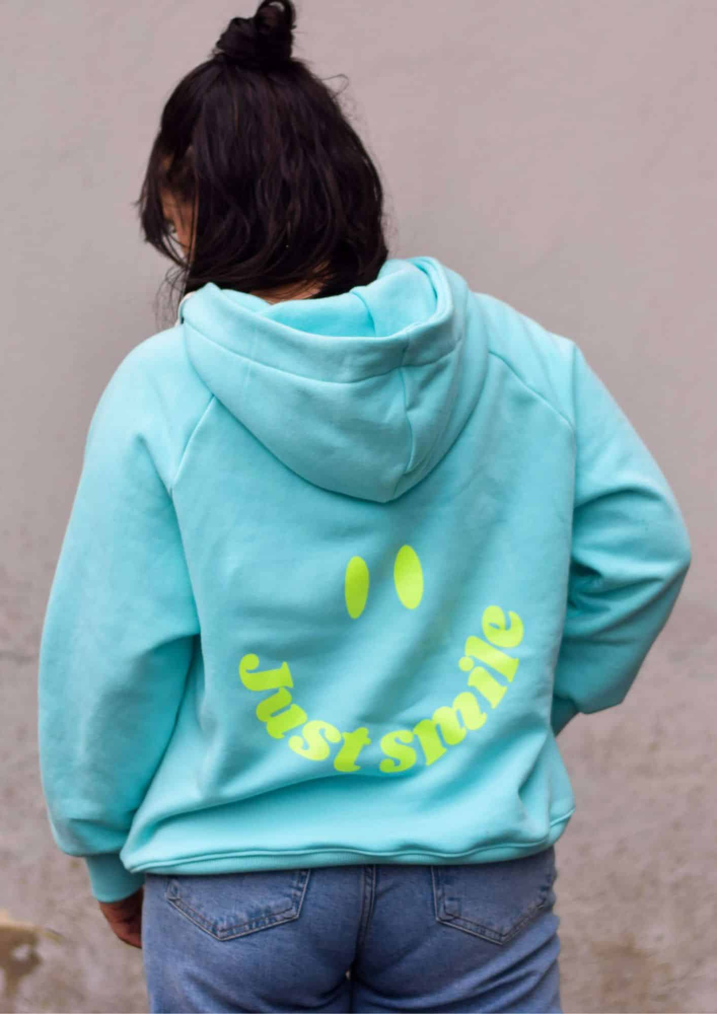 meine Herzenswelt Hoodie Kinder Teenie Plott Smiley Just Smile Be Happy whatever Ilona2