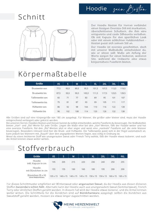 Stoffverbrauch sein Boston Hoodie Herren meine Herzenswelt