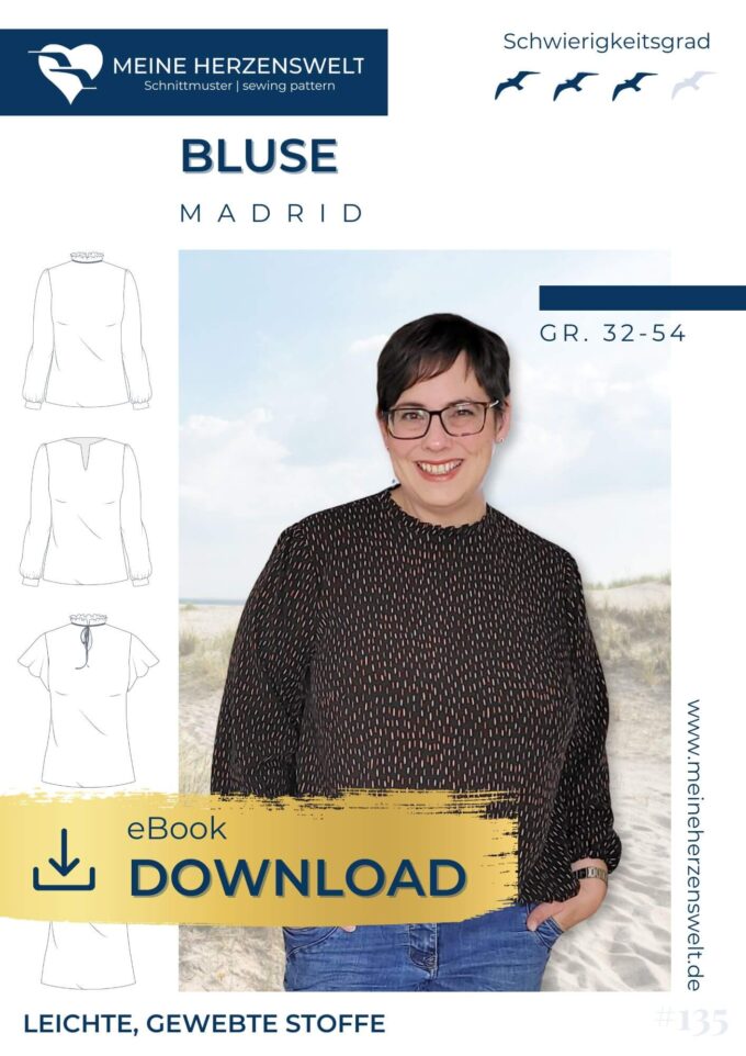 E135 Titelbild Madrid Bluse für Damen Schnittmuster Nähen Meine Herzenswelt