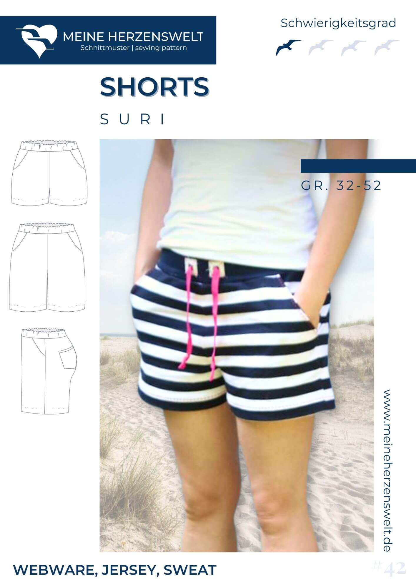 S042 Titelbild Suri Damen Schnittmuster Nähanleitung Shorts für Damen