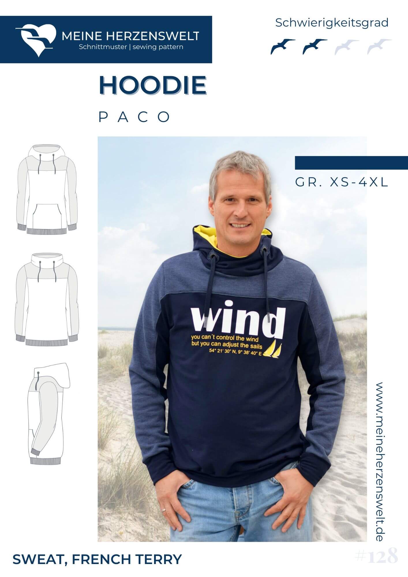 S128 Titelbild Paco Hoodie Herren Schnittmuster Nähen Meine Herzenswelt Paco Hoodie Schnittmuster Naehen Meine Herzenswelt