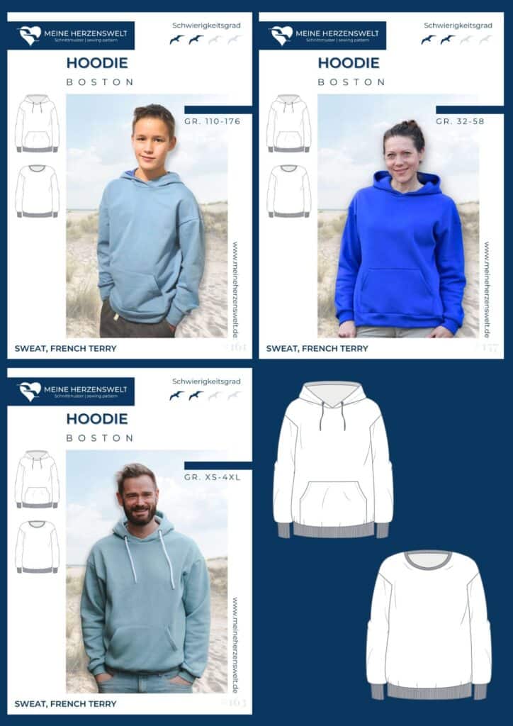 Blog perfekter Hoodie Schnittmuster Damen Herren Kinder Meine Herzenswelt Boston