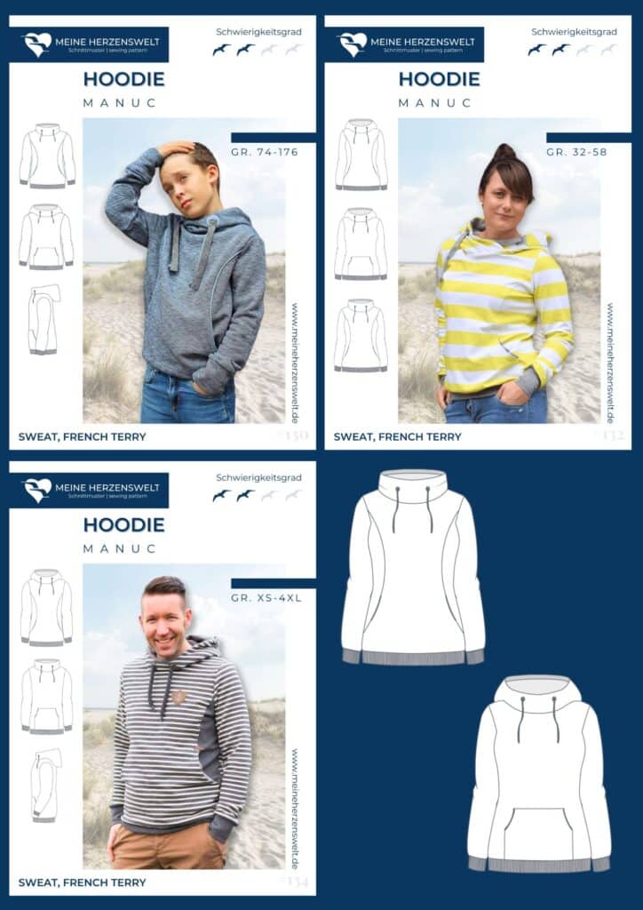 Blog perfekter Hoodie Schnittmuster Damen Herren Kinder Meine Herzenswelt Manuc