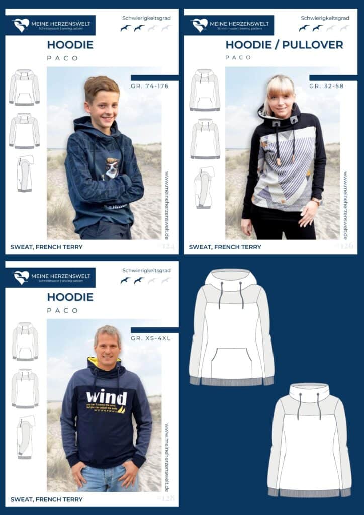 Blog perfekter Hoodie Schnittmuster Damen Herren Kinder Meine Herzenswelt Paco