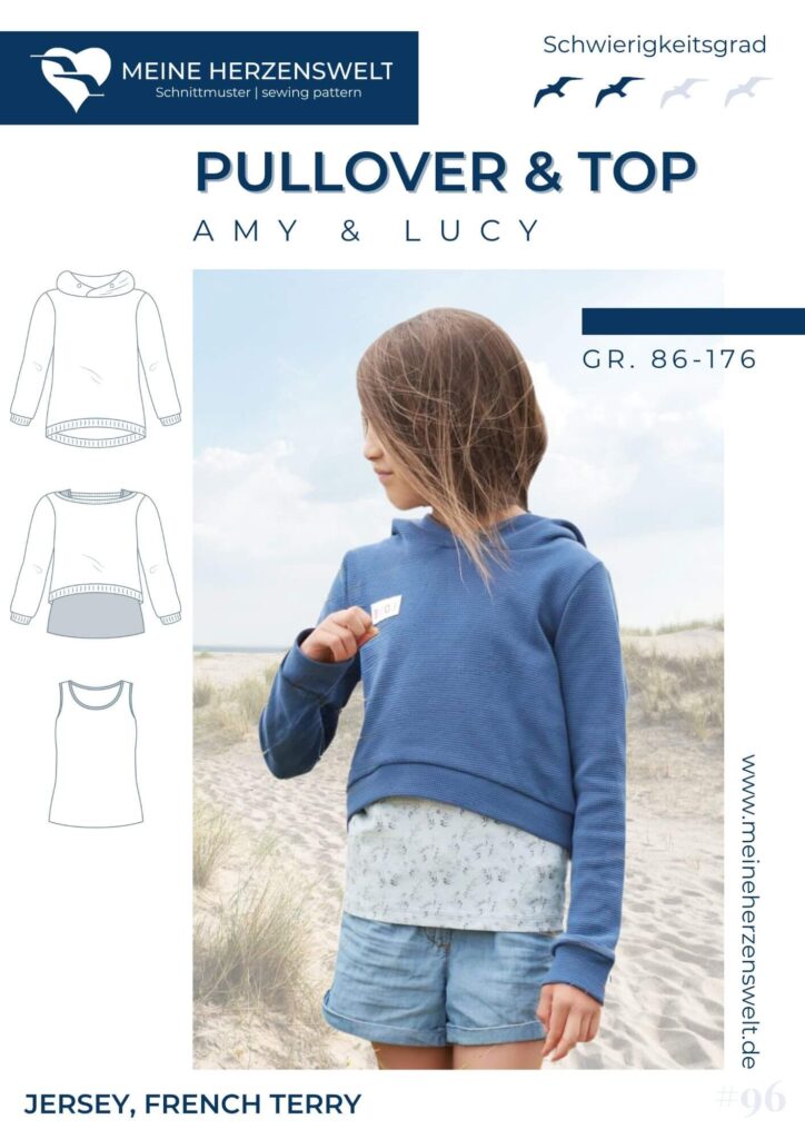 S096 Titelbild Crop Pullover Top Mädchen Kinder Amy Schnittmuster Nähen Meine Herzenswelt