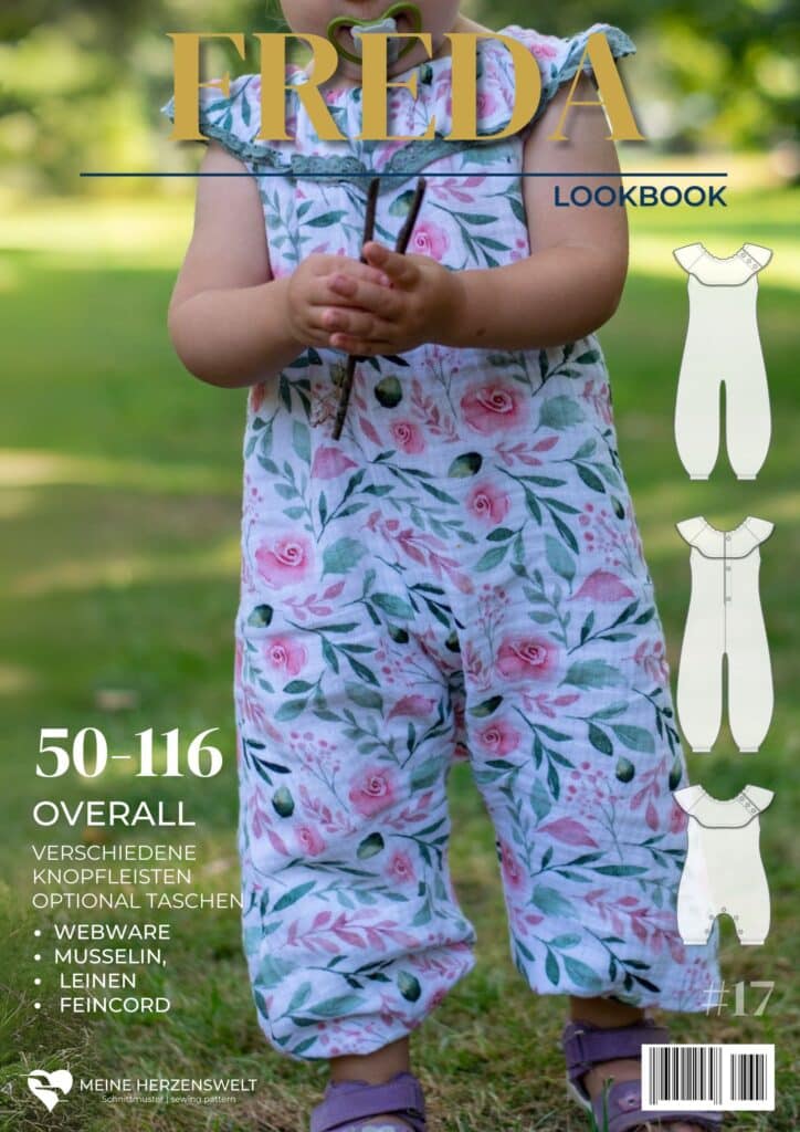 L017 Lookbook Freda Schnittmuster Jumpsuit Overeall Mädchen Babys Nähen Meine Herzenswelt Nähen für Babys aus Musselin Musselin Outfit Kleinkind