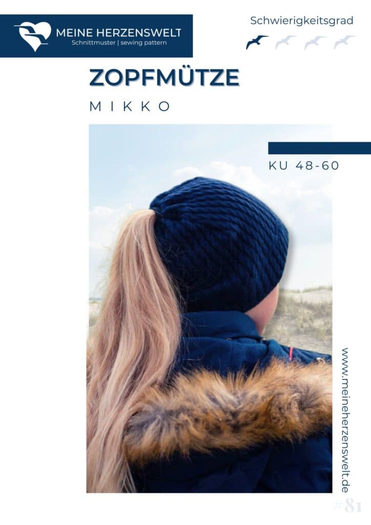 S081 Titelbild Freebook Zopfmütze Mikko kostenloses Schnittmuster Mütze Beanie Meine Herzenswelt