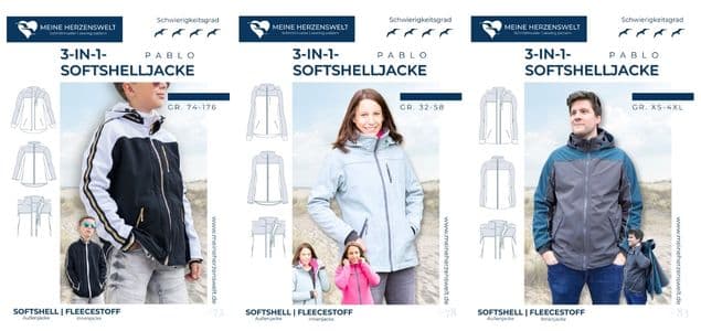 Softshelljacke nähen 3in1 Jacke - Schnittmuster Pablo - Damen, Herren, Kinder - Meine Herzenswelt