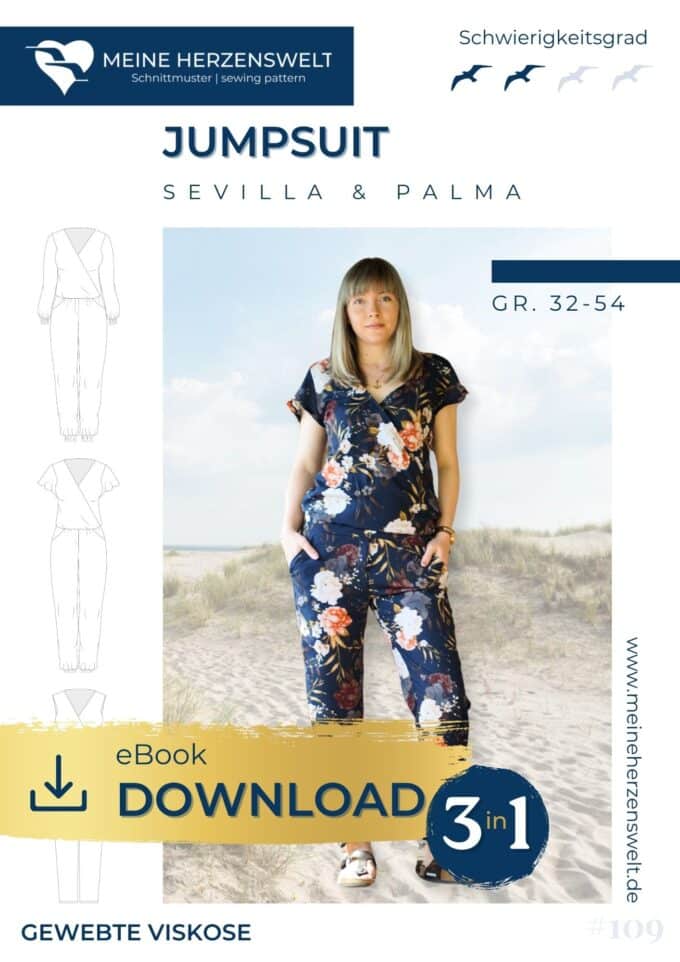 E109 Titelbild Sevilla & Valencia Jumpsuit Overall für Damen Schnittmuster Nähen Meine Herzenswelt