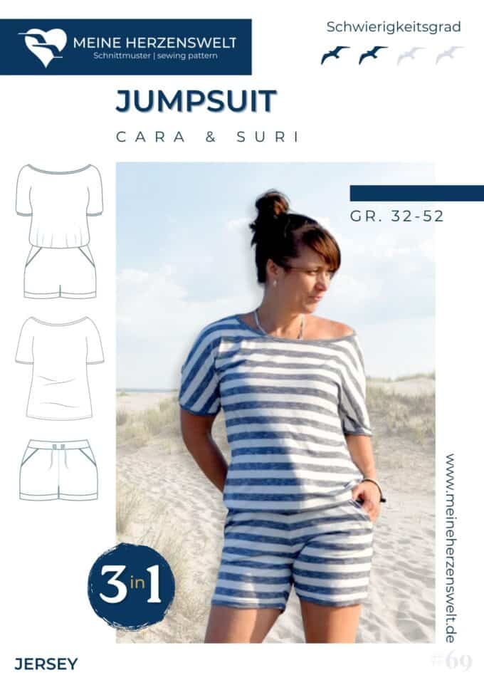 S069 Titelbild Cara & Suri Jumpsuit Romper Shirt Shorts Schnittmuster Nähen Meine Herzenswelt