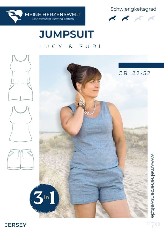 S070 Titelbild Lucy & Suri Jumpsuit Romper Top Shorts Schnittmuster Nähen Meine Herzenswelt