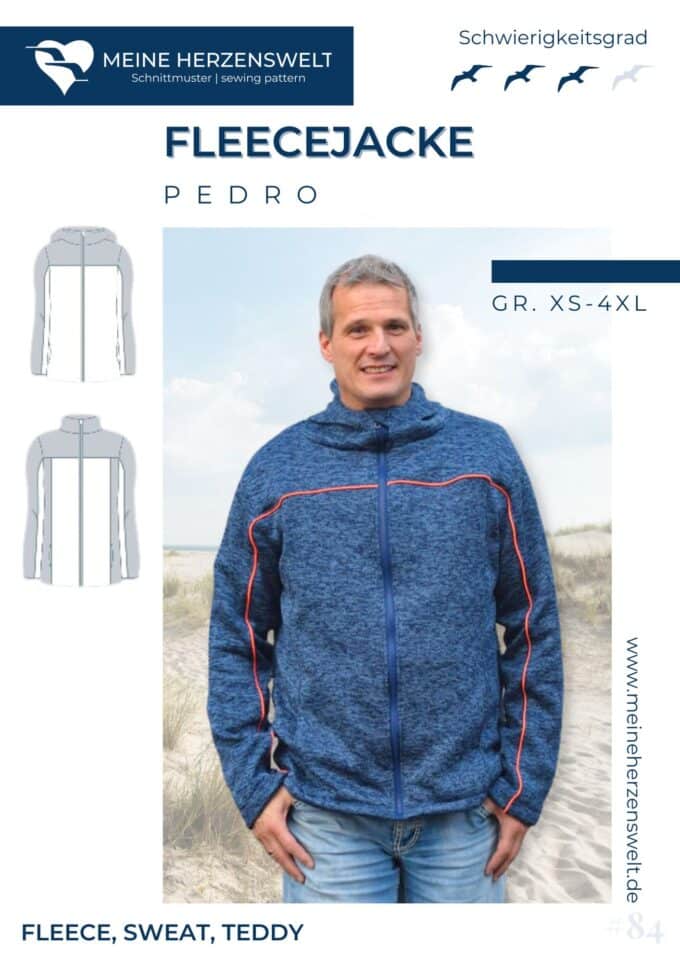 S084 Titelbild Pedro Fleecejacke Schnittmuster Teddyjacke Sweatjacke Herren Nähen Meine Herzenswelt