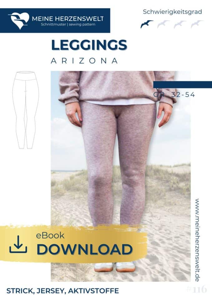 E116 Strick Titelbild Arizona Leggings für Damen Strickleggings Yogaoutfit Homewear Schnittmuster Nähen Meine Herzenswelt