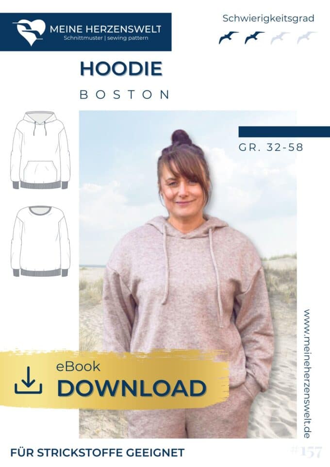 E157 Strick Strickhoodie nähen Pullover aus Strickstoffen Schnittmuster für Damen Boston Meine Herzenswelt