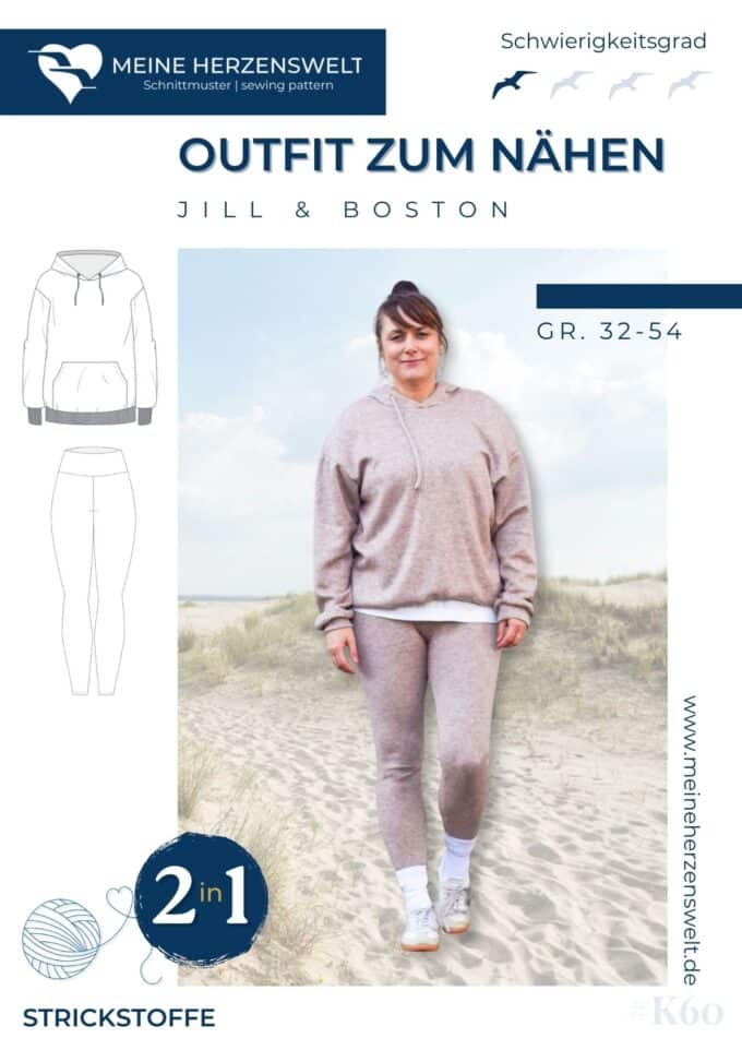 K060 Titelbild Outfit zum Nähen Strickoutfit nähen – Hoodie und Leggings als Schnittmuster für Damen – Loungewear Homewear Meine Herzenswelt