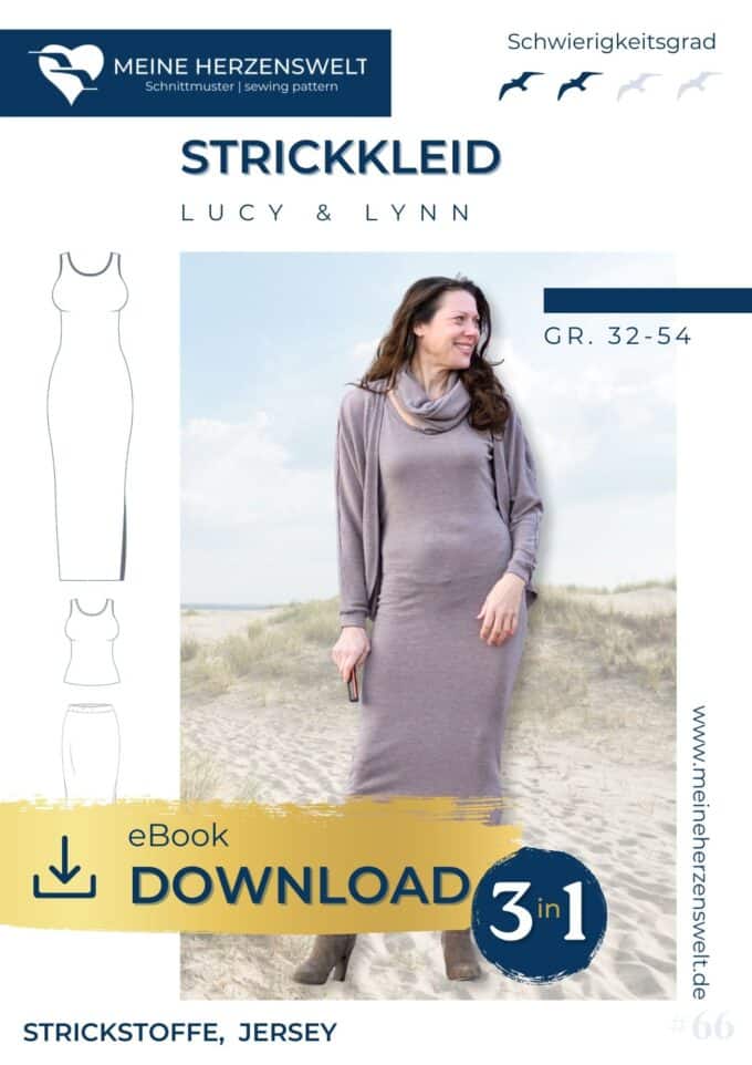 S066 Titelbild Lucy & Lynn Kleid Strickkleid Kleid für Strickstoff Schnittmuster Nähen Meine Herzenswelt