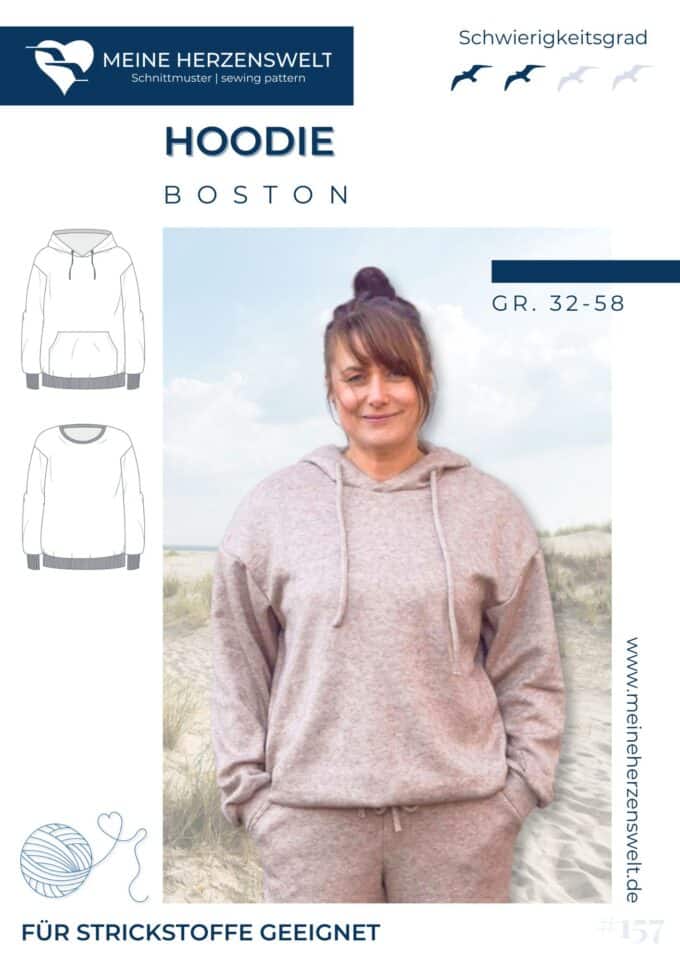 S157 Strick Strickhoodie nähen Pullover aus Strickstoffen Schnittmuster für Damen Boston Meine Herzenswelt